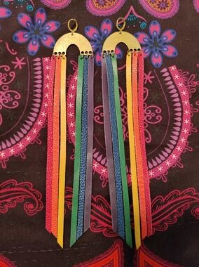 Extra Long Leather Fringe Rainbow Earrings